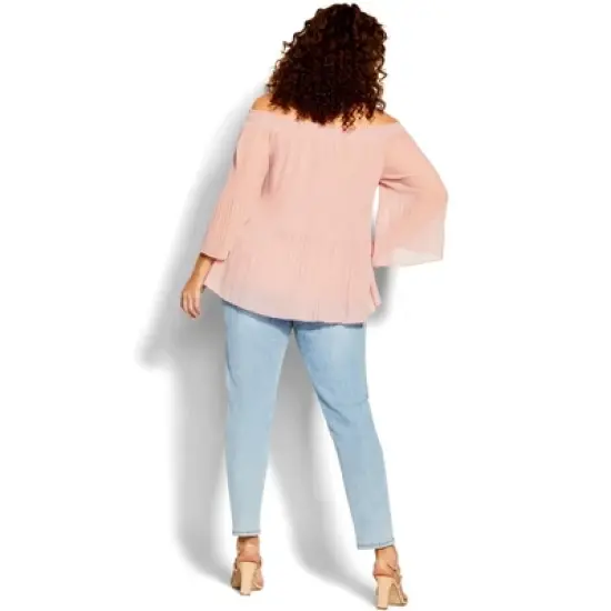 Women's Plus Size Pleated Off Shoulder Top  - Petal Pink | CITY CHIC image {1}