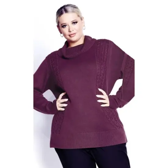 Women's Plus Size Rosie Cable Knit Sweater - iris | AVENUE image {6}