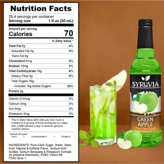 Syruvia Green Apple Syrup - 25.4 fl oz. Premium Flavoring Syrup For Coffee image {2}
