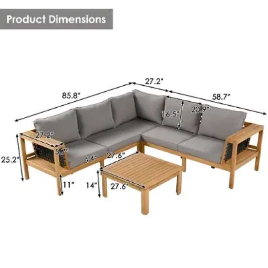 Merax 4-Piece Acacia Wood Outdoor Sofa Set with a Coffee Table and Adjustable Foot Pads image {9}