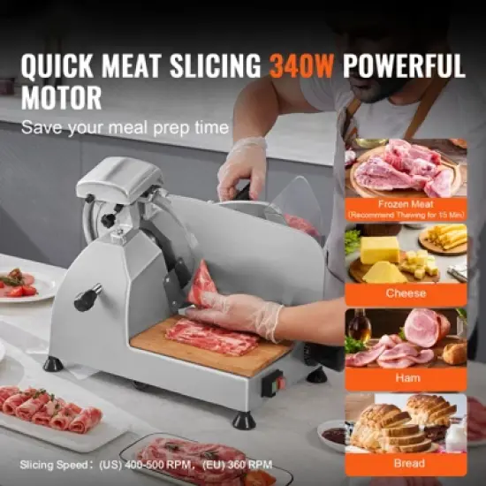 VEVOR Meat Slicer, 340W Electric Deli Food Slicer with 10" SUS420 Stainless Steel Blade and Built-in Sharpening Stone, 0-0.6 inch Adjustable Thickness image {2}