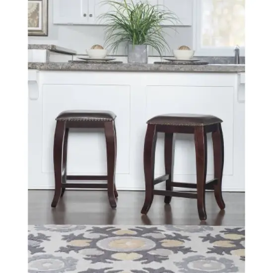 San Francisco Backless Faux Leather Counter Height Barstool Wood Brown - Linon image {2}
