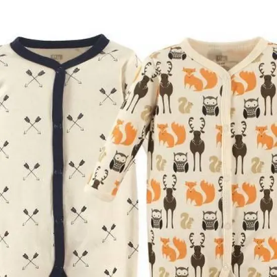 Hudson Baby Infant Boy Cotton Snap Sleep and Play 2pk, Cream Forest image {2}