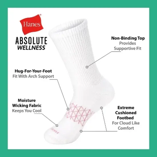 Hanes Women's Absolute Wellness 3pk Non-Binding Crew Socks - 5-9 image {6}