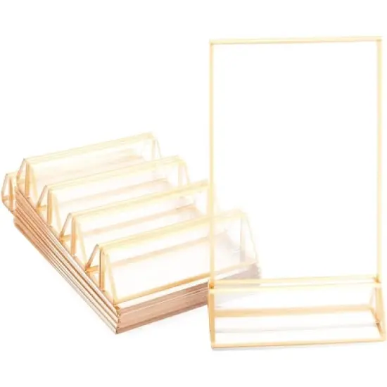 Stockroom Plus 6 Pcs Clear Acrylic Sign Holder with Gold Metal Borders, Menu Stand (6.69x2.76 in) image {5}