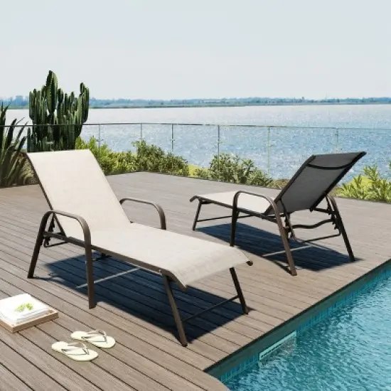 Pellebant Outdoor Lounger Aluminum Adjustable Chaise Lounge Chairs with Arms (Set of 2) image {8}