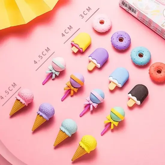HTUTWOO Food Earsers for Kids, 16 Pcs 3D Cute Mini Ice Cream Donut Take Apart Erasers, Cool Fun Puzzle Desk Pet Erasers for Girls & Back to School image {6}