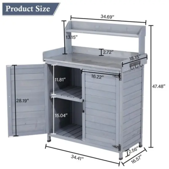 Garden Potting Bench Table, Outdoor Garden Horticultural Wooden Storage Cabinet, Solid Wood Planting Work Bench with Open Top image {2}