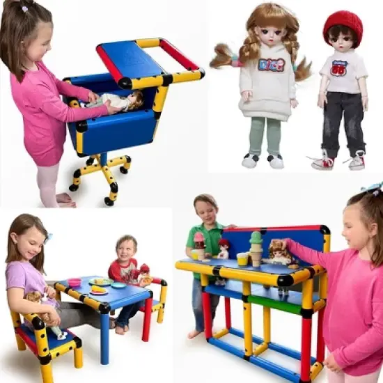 Funphix Doll Set 279 Pcs Building Toy with 2 Dolls Buildable Doll Furniture & Stroller image {1}