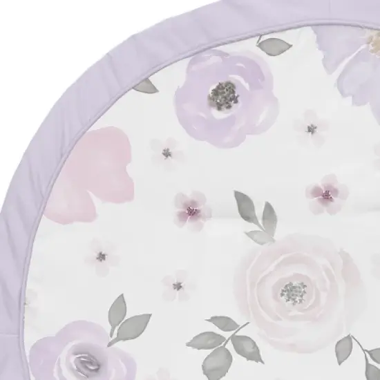 Sweet Jojo Designs Girl Baby Tummy Time Playmat Watercolor Floral Purple Pink and Grey image {2}