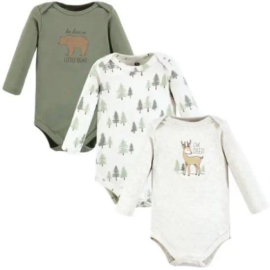 Hudson Baby Infant Boy Cotton Long-Sleeve Bodysuits, Forest Deer 3-Pack image {5}
