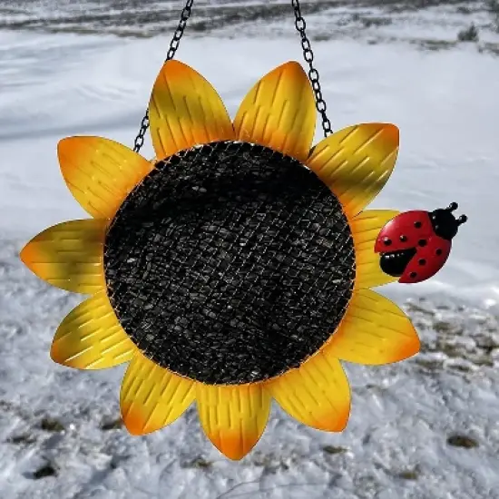 Gift Essentials Metal Yellow Sunflower with Ladybug Mesh Bird Feeder - 9" image {4}