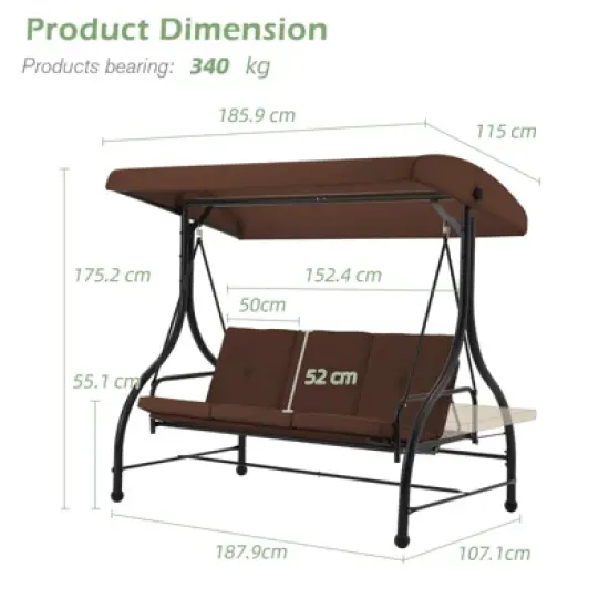 Anybear Brown Outdoor Reclining Swing image {6}