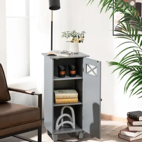 Tangkula Bathroom Cabinet Free Standing Storage Side Table Organizer Adjustable Grey image {3}