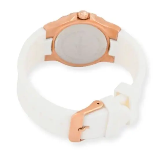 Peugeot Women's Rose Gold Wrist Watch with Crystal Bezel and Silicone Rubber Band image {1}