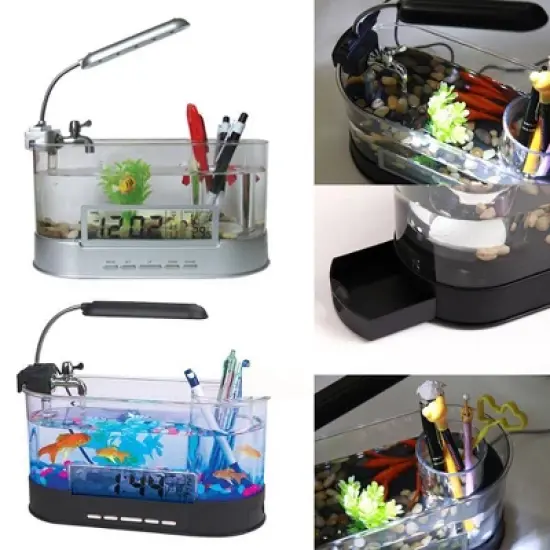 Modern Home USB Desktop Aquarium with Light/Clock Organizer image {3}
