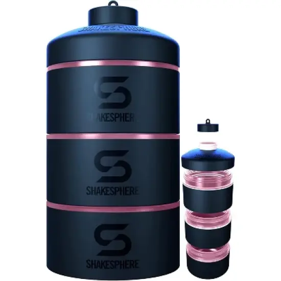SHAKESPHERE Stackable Snack Containers, Organizer Carrier for Food, Protein Powders, Nuts & Supplements - 3 Leakproof, Twist Lock Holder image {7}