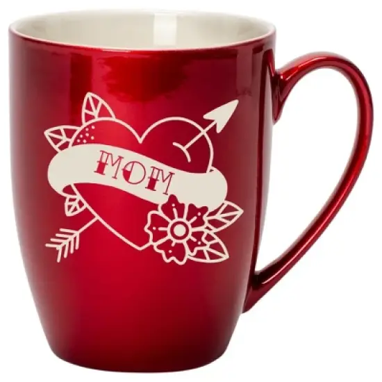 100 North Floral Heart 10 Ounce Cardinal Red Metallic Finish, Comfortably Fits Your Hands, New Bone China Coffee Tea Cup Mug, Mom image {1}