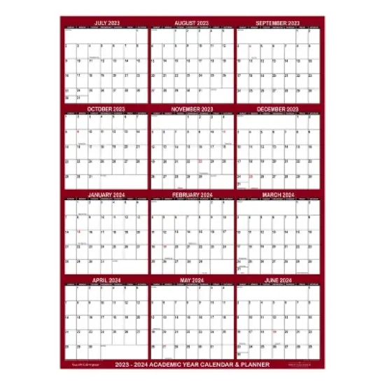 SwiftGlimpse 2023-2024 Academic Year Wall Calendar  & Planner 24"x36" Maroon image {5}