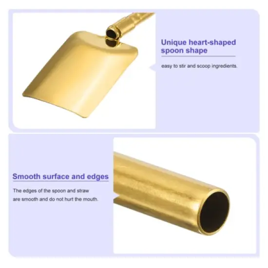 Unique Bargains Stainless Steel Reusable Long Handle Shovel Shaped Spoon Straws 4 Pcs image {2}