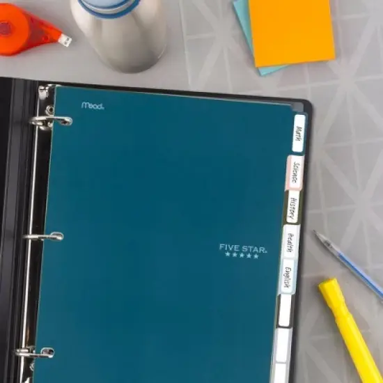 8ct Mead Five Star 3-hole Punched Color Pop Reversible Tab Divider Set: Multicolor Polypropylene Filing Accessories image {3}