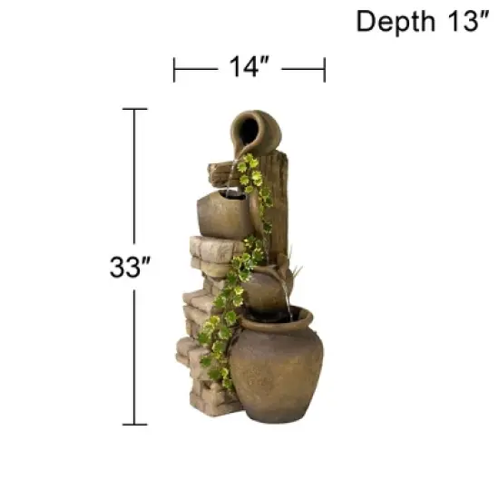 John Timberland Cascading Rustic Three Jugs Outdoor Floor Water Fountain 33" for Yard Garden Patio Home Deck Porch House Exterior Balcony Roof image {5}