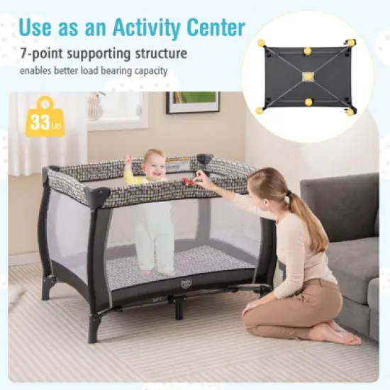 Infans 4-in-1 Portable Baby Playard Nursery Center Bassinet w/ Music Box Canopy & Net image {2}