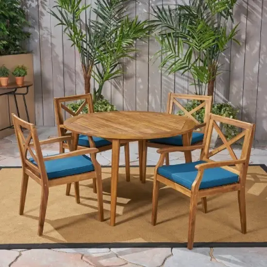Christopher Knight Home Mayne Outdoor Acacia Wood 5 Piece Dining Set with Cushions image {1}