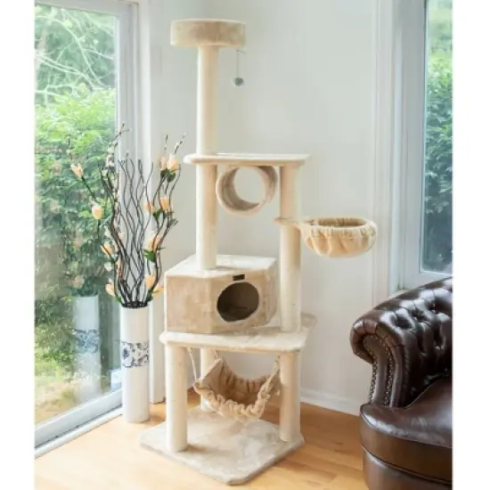 Armarkat 72" H Pet Real Wood Cat Tower, Tower EntertaInment Furniture With Lounge Basket, Perch, A7204 image {1}