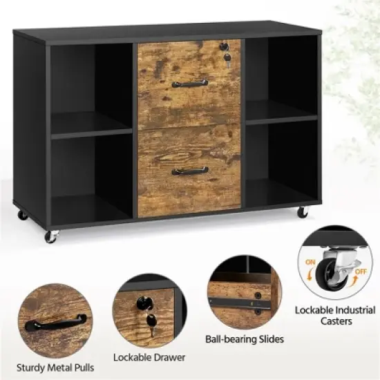 Yaheetech Vintage File Cabinet with 2 Drawers and Storage Shelves for Home, Office image {3}