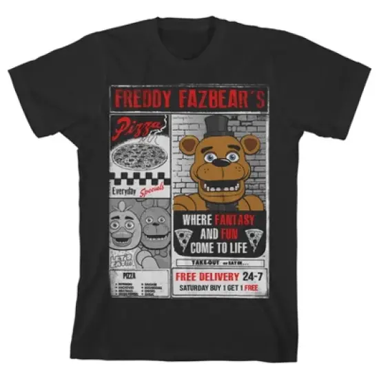 Five Nights at Freddy's Freddy Fazbear's Pizza Ad Boy's Black T-shirt image {3}