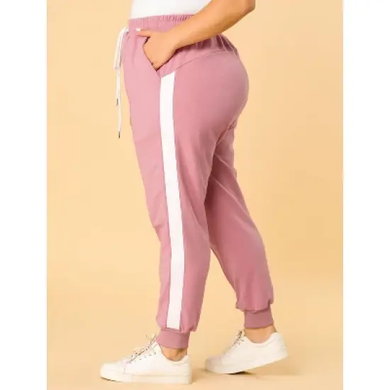 Agnes Orinda Women's Plus Size Skinny Drawstring Elastic Waist Contrast Color Comfort Athletic Jogger Pants image {3}
