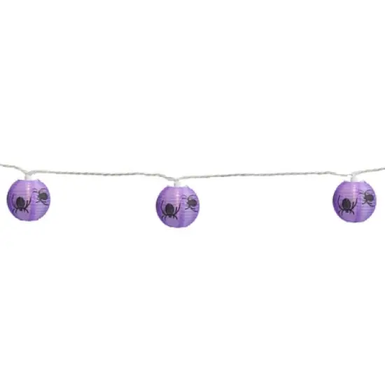 Northlight 10ct Spider Paper Lantern Halloween Lights - Purple - Clear Lights - 8.5' White Wire image {2}