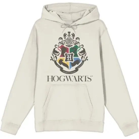 Harry Potter Minimal Hogwarts Crest Long Sleeve Natural Unisex Adult Hooded Sweatshirt image {2}