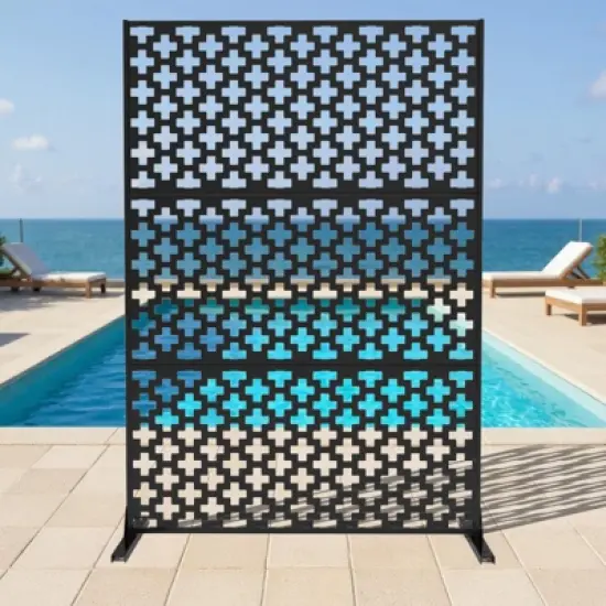 Metal Privacy Screen Outdoor 71"x47", Freestanding Decorative Privacy Fence Panel for Patio, Balcony, Deck, Garden, Indoor, Black Traditional image {6}