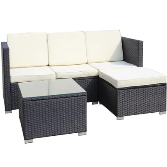 FIONECA 5-Piece Outdoor Patio Furniture Set, PE Rattan Wicker Sofa Set with Beige Cushions & Coffee Table for Garden/Backyard image {9}