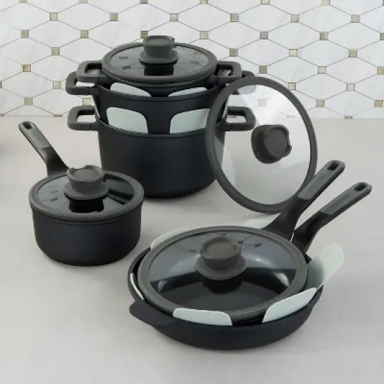 BergHOFF Leo Stone+ 10Pc Nonstick Ceramic Cookware Set With Glass Lid, Recycled Cast Aluminum image {9}
