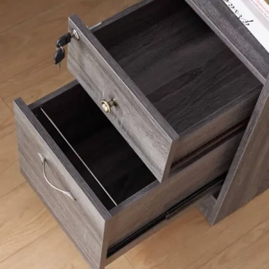 Ghally Locking Drawer L-Shape Desk with USB Ports Dark Gray - miBasics image {7}