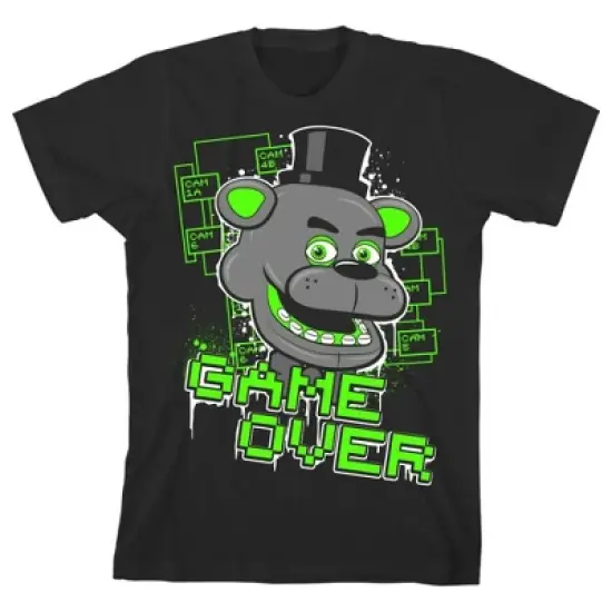 Five Nights at Freddy's Neon Green Game Over Boy's Black T-shirt image {5}