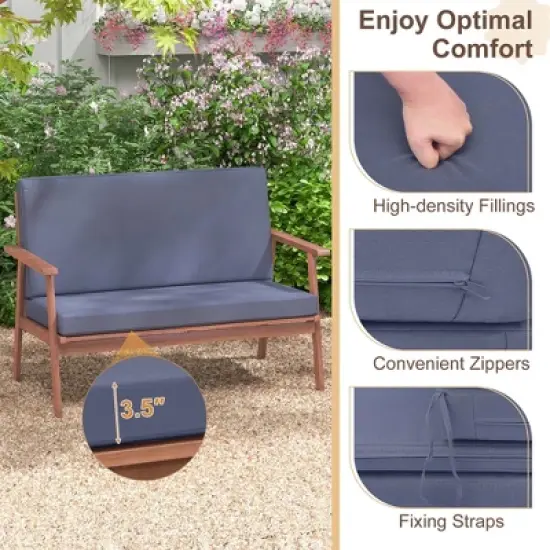 Costway 4 PCS Patio Conversation Set Acacia Wood Sofa Coffee Table with Cushioned Seat image {6}