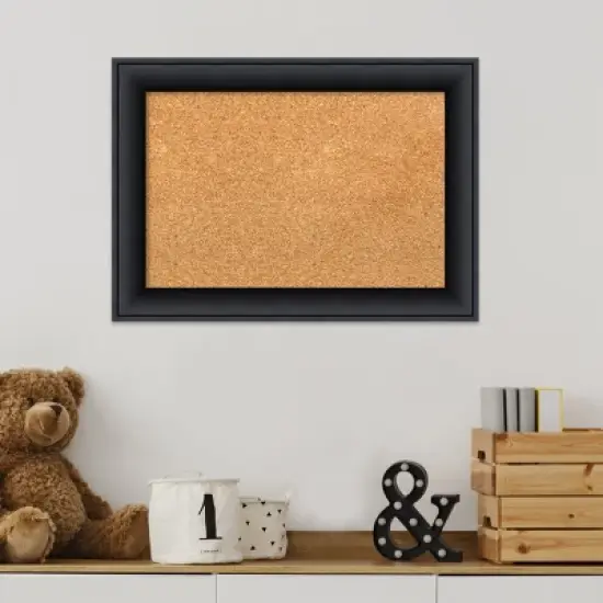 Amanti Art Nero Black Wood Framed Corkboard, Natural Cork image {5}
