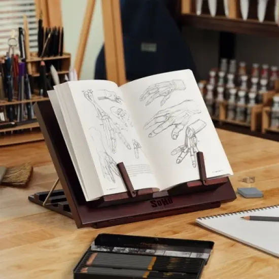 SoHo Urban Artist Tabletop Desk Easel for Painting - Mahogany Finish, Stylish Display Stand with Bookrest image {1}