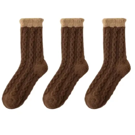 Anna-Kaci Women's 3 - Pack Cable Knit Crew Socks with Soft Comfortable Fabric and Contrast Cuff Detail image {5}