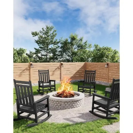 Acekool 2-Piece Outdoor Rocking Chair Set &ndash; HDPE Weather-Resistant Adirondack Rockers with Wood Texture, 380 lbs Capacity, Black image {6}