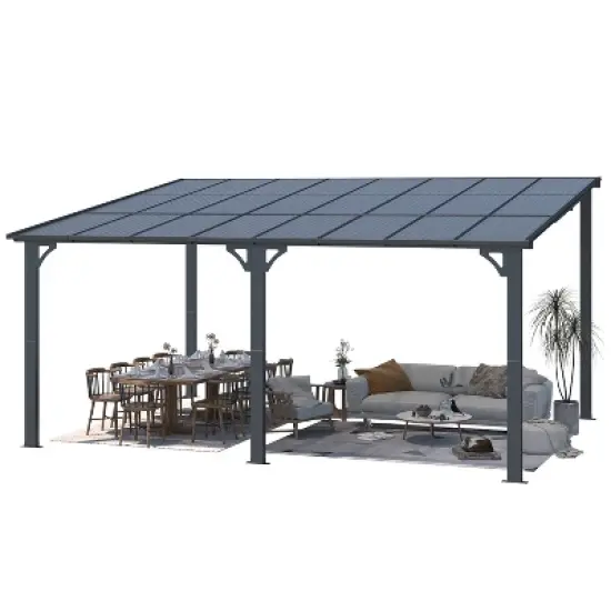 CLIHOME 16 ft. x 12 ft. Outdoor Pergola Large Wall-Mounted Hard Top Lean to Metal Gazebo Shelter with Patio Roof, Heavy Duty Awnings image {8}