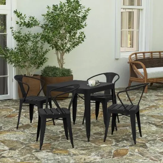 Merrick Lane Five Piece Indoor-Outdoor Dining Table and Chairs Set with 31.5" Square Table and 4 Metal Chairs in Black image {1}
