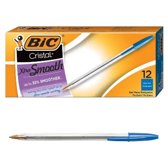Bic Cristal Xtra Smooth Ballpoint Stick Pen Blue Ink 1mm Medium Dozen MS11BE image {9}