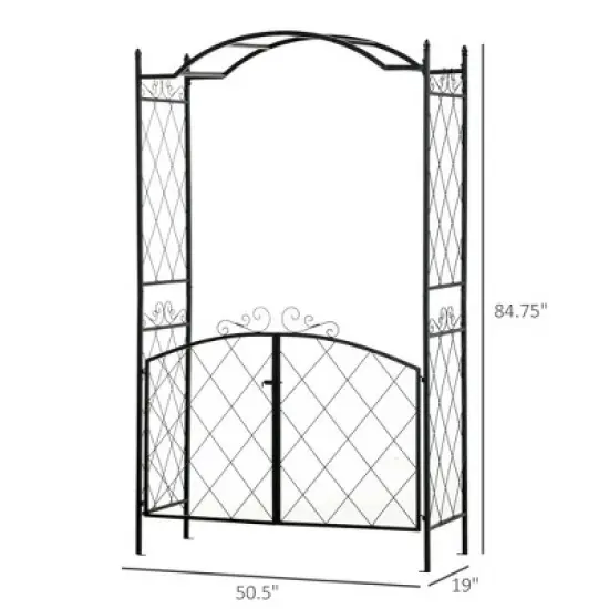 Resenkos Garden Arch Plant Support Trellis,85" Garden Arch Arbor, Metal Arch Trellis with Gate, Black image {3}