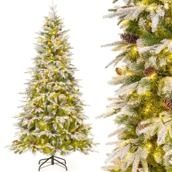 Costway 6/7.5/9 FT Artificial Christmas Tree Hinged Xmas Tree with 765/1135/1871 Branch Tips 280/470/690 Lights image {8}