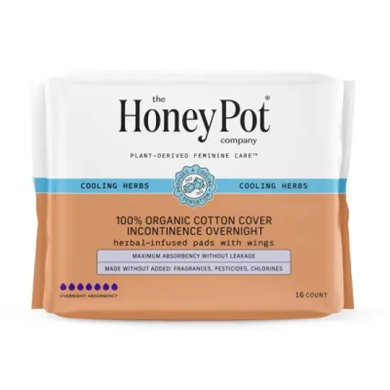 The Honey Pot Company, Herbal Overnight Incontinence Pads with Wings, Organic Cotton Cover - 16ct image {10}